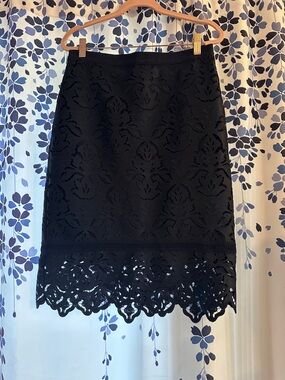 Ann Taylor Navy Lace-Trim Pencil Skirt